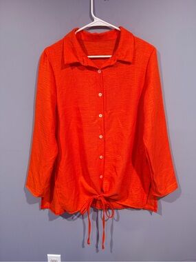 SHEIN Bright Orange Button-Down Tie-Hem Shirt
